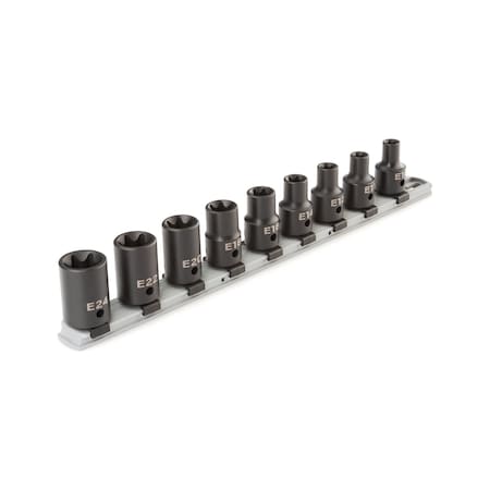 Tekton 1/2 Inch Drive External Star Impact Socket Set with Rail, 9-Piece (E10-E24) SID92100